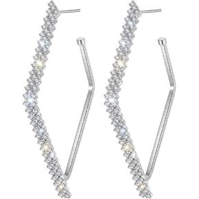 Rhinestone Geometric Hoop Stud Earrings for Women - Sparkly Crystal Statement Jewelry for Evening Parties, Weddings and Special Occasions in Kuwait