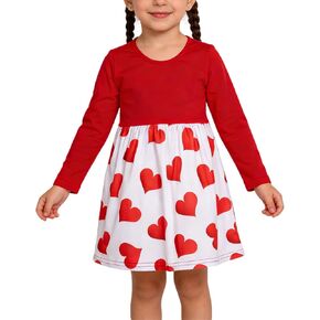 فستان بناتي صغير لعيد الحب مطبوع عليه قلوب الحب فستان كاجوال بأكمام طويلة 3-8 سنوات in Kuwait
