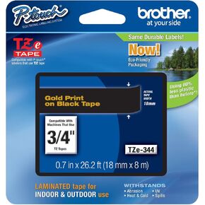 Genuine Brother 3/4" (18mm) Gold on Black TZe P-Touch Tape for Brother PT-2100, PT2100 Label Maker in Kuwait