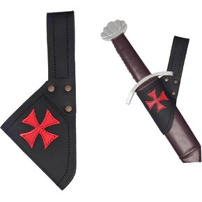 ضفدع سيف القرون الوسطى – جلد طبيعي بسمك 2 مم | حامل السيف مع رقعة الصليب الأحمر | إكسسوار LARP، Crusader، Knight وRenaissance in Kuwait