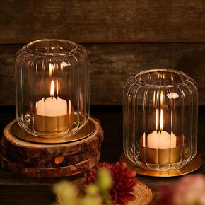 Tealight Candle Holder Set of 2, Clear Votive Candle Holders Glass & Metal Base Lantern Style, Vintage Tea Light Candle Holders for Table Centerpieces, Wedding, Home Decor in Kuwait
