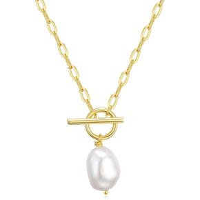 Baroque Pearl Pendant Necklaces for Women, 14K Gold Sliver Plated Adjustable Chain Toggle Clasp Necklace Women Wedding Anniversary Jewelry for Mothers Day Christmas Birthday Valentine's Day Gifts in Saudi Arabia