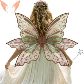 Large Fairy Wings Adult Women 35" Sparkle Butterfly Costume Set with Elf Ears Wreath Wand for Halloween Party in Kuwait