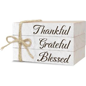 Decorative Books for Home Decor, Wood Book Stack for Table Decor, Thankful Grateful Blessed Decor Books for Living Room Bookshelf Office Coffee Bar, Thanksgiving Farmhouse Stacked Books Decor (L28) in Saudi Arabia