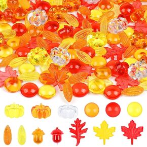 160 PCS Thanksgiving Acrylic Leaves Fall Acrylic Mini Pumpkins Acorns Gems Decor for Fall Sensory Bin Filler Preschool Counting Thanksgiving Table Autumn Home Party Decoration in Kuwait