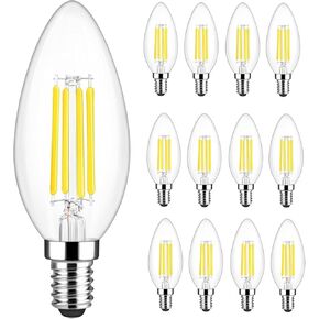 24-Pack Dimmable E12 LED Candelabra Bulbs 60W Equivalent, 2700K Soft Warm White, 600 Lumens Chandelier Light Bulb, B11 Vintage Type B LED Filament Clear Glass Candle Light Bulb for Ceiling Fan in Kuwait