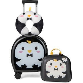 BABY JOY Kids Luggage Set, 4 Pieces 14" Hardshell Carry On Suitcase with Wheels, Backpack, Neck Pillow & Name Card for Toddler Easy Rolling Travel, Kids Suitcase for Boys Girls (Pink Unicorn) in Saudi Arabia