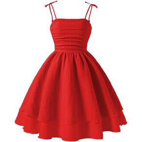 فستان طويل للفتيات من uhnmki ذو طبقات مكشكشة وربطة عنق على شكل حرف A فستان عيد ميلاد بدون أكمام in Kuwait