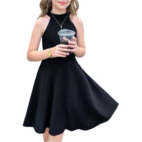 OYOANGLE Girl's Cute Ruffle Halter Dress Keyhole Back Sleeveless Flared Short Dresses in Kuwait