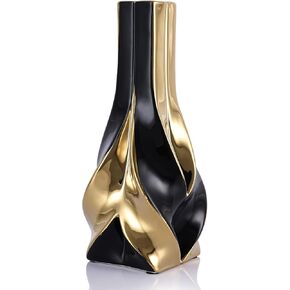 مزهرية ديكور سيراميك بيضاء وذهبية طويلة بطول 10.6 سم، منزل حديث من الذهب الأبيض لغرفة المعيشة، قطعة مركزية للطاولة، مكتب، مكتب، ديكور جمالي حديث في منتصف القرن (أبيض) in Kuwait