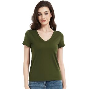 تي شيرت نسائي من صوف ميرينو 100%، برقبة على شكل حرف V خفيف الوزن وطبقة أساسية رياضية ماصة للرطوبة للجري in Kuwait