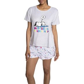 Peanuts Women's 2 Piece Snoopy Pajama Set Short Sleeve Tee and Drawstring Waistband Pj Shorts Matching Sets in Kuwait