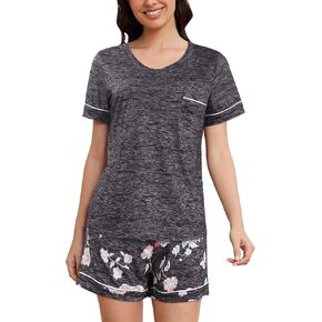 طقم بيجامة فينتلان للنساء مكون من قطعتين بلوزة بأكمام قصيرة وشورت مع جيب، S-XXL in Kuwait