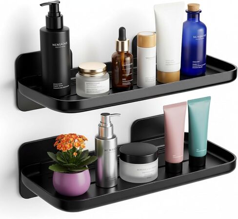 ACEXINYAN 2pc Wall Mounted Floating Shelf, Small Storage Rack with Edge Design, No Drill Shelves for Wall, Floating Shelves Damage-Free Expand Walls Space for Living Room Kitchen Bathroom (Black) in Saudi Arabia