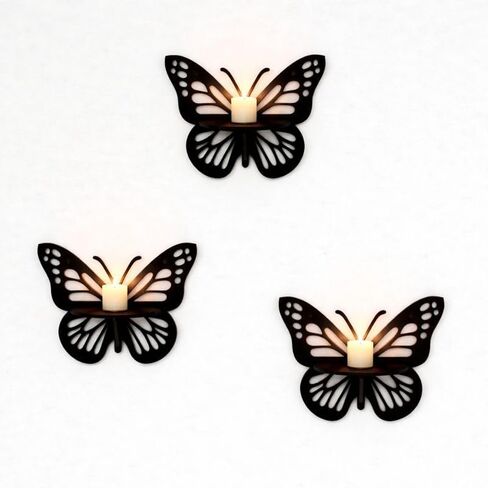 X DELUXE Set of 3 Wooden Butterfly Wall Decor Shelves MDF Butterfly Design Decorative Wall Art with Small Display Space Easy Mounting with Screws or Adhesive for Living Room Bedroom or Entryway in Saudi Arabia