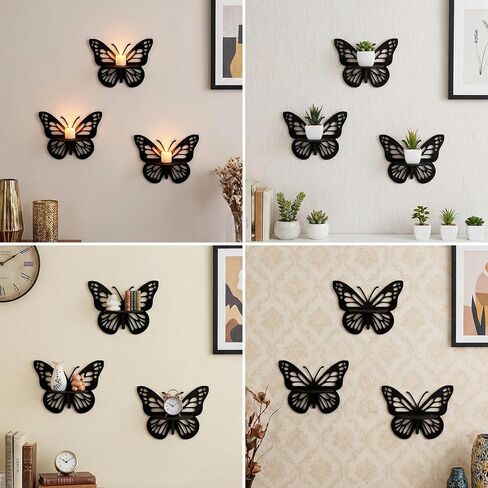X DELUXE Set of 3 Wooden Butterfly Wall Decor Shelves MDF Butterfly Design Decorative Wall Art with Small Display Space Easy Mounting with Screws or Adhesive for Living Room Bedroom or Entryway in Saudi Arabia
