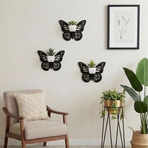 X DELUXE Set of 3 Wooden Butterfly Wall Decor Shelves MDF Butterfly Design Decorative Wall Art with Small Display Space Easy Mounting with Screws or Adhesive for Living Room Bedroom or Entryway in Saudi Arabia