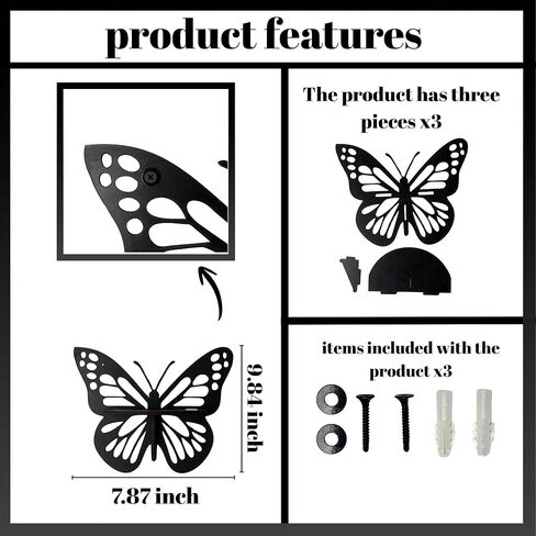 X DELUXE Set of 3 Wooden Butterfly Wall Decor Shelves MDF Butterfly Design Decorative Wall Art with Small Display Space Easy Mounting with Screws or Adhesive for Living Room Bedroom or Entryway in Saudi Arabia