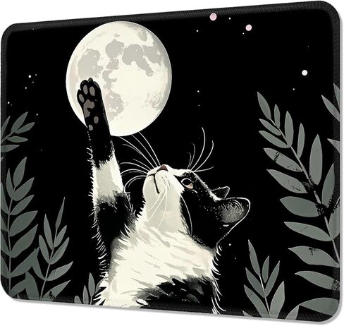 Mouse Pad, Square Cute Mouse Pad 10 x 8 Inch, Waterproof Premium-Textured & Stitched Edge Computer Mat with Non-Slip Rubber Base for Office Home Gaming Laptop, Black Cat and Moon in Saudi Arabia