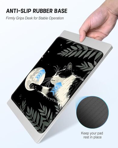 Mouse Pad, Square Cute Mouse Pad 10 x 8 Inch, Waterproof Premium-Textured & Stitched Edge Computer Mat with Non-Slip Rubber Base for Office Home Gaming Laptop, Black Cat and Moon in Saudi Arabia