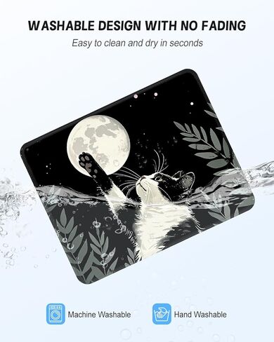 Mouse Pad, Square Cute Mouse Pad 10 x 8 Inch, Waterproof Premium-Textured & Stitched Edge Computer Mat with Non-Slip Rubber Base for Office Home Gaming Laptop, Black Cat and Moon in Saudi Arabia