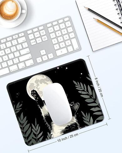 Mouse Pad, Square Cute Mouse Pad 10 x 8 Inch, Waterproof Premium-Textured & Stitched Edge Computer Mat with Non-Slip Rubber Base for Office Home Gaming Laptop, Black Cat and Moon in Saudi Arabia