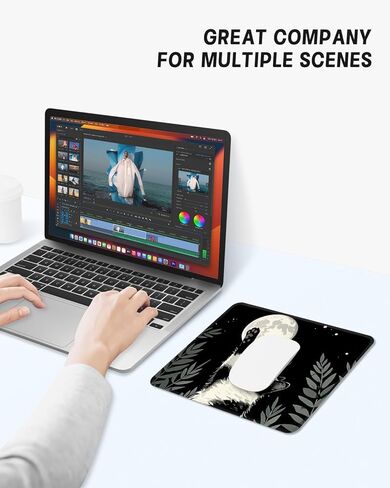 Mouse Pad, Square Cute Mouse Pad 10 x 8 Inch, Waterproof Premium-Textured & Stitched Edge Computer Mat with Non-Slip Rubber Base for Office Home Gaming Laptop, Black Cat and Moon in Saudi Arabia