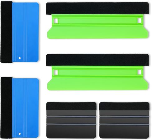 6 Pack Squeegees, Vinyl Wrap Tools Kit, Window Tint, Wallpaper Tool, Auto Solar Film, Car Decal, Smooth, Scratch Free, Protect Paint, Black, Blue, Green, Long, Medium, Small, 3 Hardness (6) in Saudi Arabia