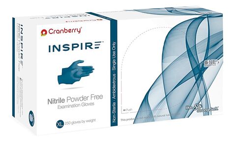 قفازات امتحان النتريل الزرقاء من Cranberry Inspire Aegean Blue، عبوة من 300 قطعة، مقاس صغير، 2.0 مل in Kuwait