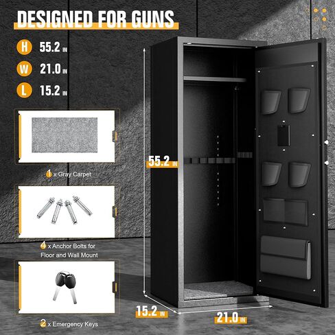 INTERGREAT 8-12 خزائن أسلحة، آمنة للبنادق، خزائن أسلحة للبندقية المنزلية والمسدسات، مسدس طويل آمن لبندقية بندقية للمنزل، خزائن بندقية سريعة الوصول، أرفف قابلة للتعديل، سهلة التجميع in Kuwait