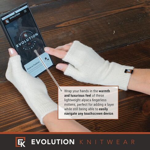 Evolution Knitwear Alpaca Knit Fingerless Mittens - Super Soft Baby Alpaca - Made in the USA - Small in Saudi Arabia