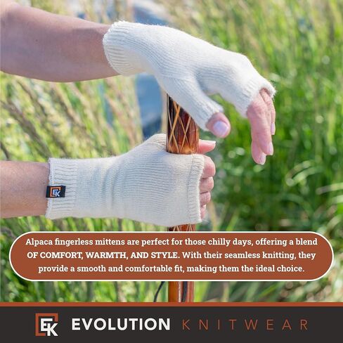 Evolution Knitwear Alpaca Knit Fingerless Mittens - Super Soft Baby Alpaca - Made in the USA - Small in Saudi Arabia