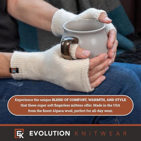 Evolution Knitwear Alpaca Knit Fingerless Mittens - Super Soft Baby Alpaca - Made in the USA - Small in Saudi Arabia