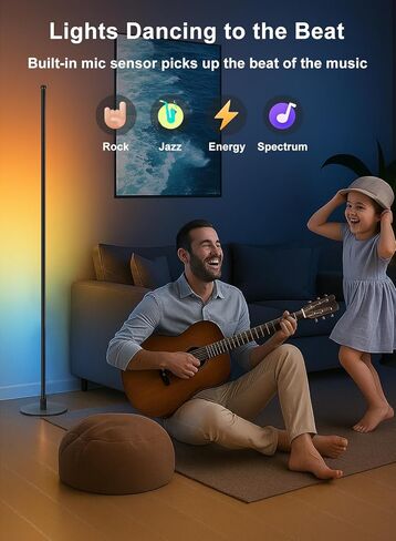 مصباح أرضي للزاوية، مصباح زاوية LED ذكي RGBICW مع تطبيق وجهاز تحكم عن بعد، 16 مليون لون DIY، مزامنة الموسيقى، مصباح أرضي LED حديث لغرف المعيشة وغرف النوم وغرف الألعاب in Kuwait