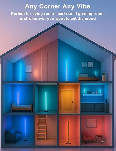 مصباح أرضي للزاوية، مصباح زاوية LED ذكي RGBICW مع تطبيق وجهاز تحكم عن بعد، 16 مليون لون DIY، مزامنة الموسيقى، مصباح أرضي LED حديث لغرف المعيشة وغرف النوم وغرف الألعاب in Kuwait