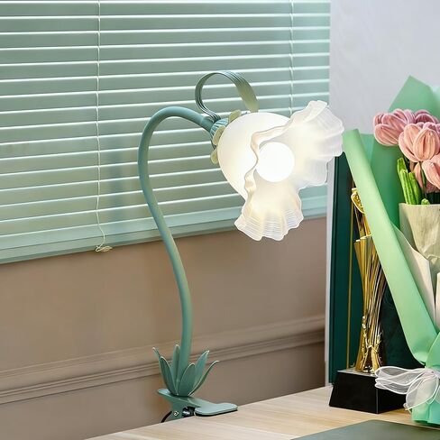Flower Clip On Desk Lamp for Home and Dorm - Cute Floral Clip On Bedside Book Reading Light, Green Flower Bunk Bed Lighting, Kawaii Led Flexible Gooseneck Table Lamp for Headboard with Clamp in Saudi Arabia