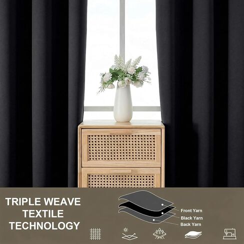 ستائر تعتيم بنسبة 100% - ستائر من القماش الناعم السميك الصلب معزولة حراريًا بحلقات معدنية لمنع الضوء بالكامل لغرفة النوم وغرفة المعيشة وغرفة الطعام، باللون الأسود، لوحتان، 2 × 40 عرض × 63 طول بوصة in Kuwait