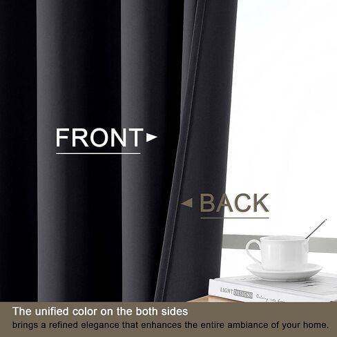 ستائر تعتيم بنسبة 100% - ستائر من القماش الناعم السميك الصلب معزولة حراريًا بحلقات معدنية لمنع الضوء بالكامل لغرفة النوم وغرفة المعيشة وغرفة الطعام، باللون الأسود، لوحتان، 2 × 40 عرض × 63 طول بوصة in Kuwait