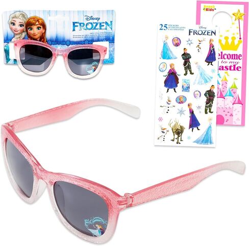 Disney Frozen Sunglasses for Kids Set - Bundle with Stylish, Comfortable & Durable Pink Frozen Sunglasses Plus Stickers, More | UV-Protection Accessories for Girls in Saudi Arabia