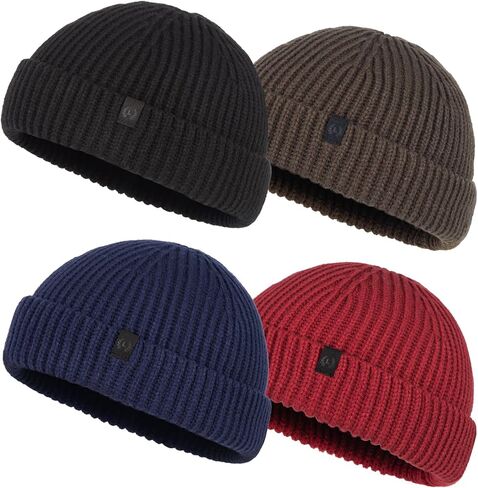 4 Pack Fisherman Beanie Winter Trawler Beanie Fashion Watch Hat Regular Skull Cap for Men Women in Kuwait