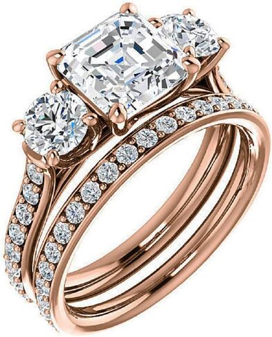 2-4 CT Moissanite Engagement Ring Set Trellis Wedding Bridal Sets 925 Silver, 10K/14K/18K Solid Gold | Three-Stone Anniversary Promise Gifts for Her | Size 4-12 in Saudi Arabia