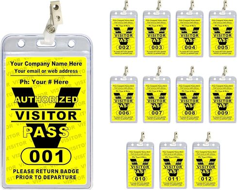 شارات مرور الزائر - بلاستيك PVC (مطبوعة حسب الطلب مع اسم شركتك ورقمها) متوفرة في مجموعات مكونة من 12 و36 و60 و108 قطعة - صُنعت في الولايات المتحدة الأمريكية باللون الأصفر in Kuwait