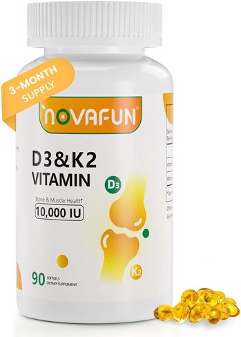 D3 K2 Vitamin 10000 IU Softgels, D3 K2 Supplement with Coconut Oil for Bone, Teeth Health, Support Muscle & Heart Health, 90 Count in Saudi Arabia