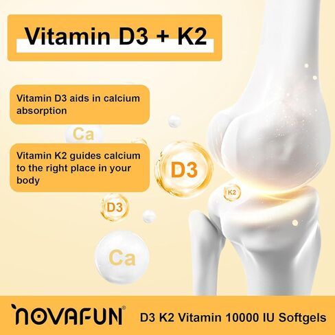 D3 K2 Vitamin 10000 IU Softgels, D3 K2 Supplement with Coconut Oil for Bone, Teeth Health, Support Muscle & Heart Health, 90 Count in Saudi Arabia