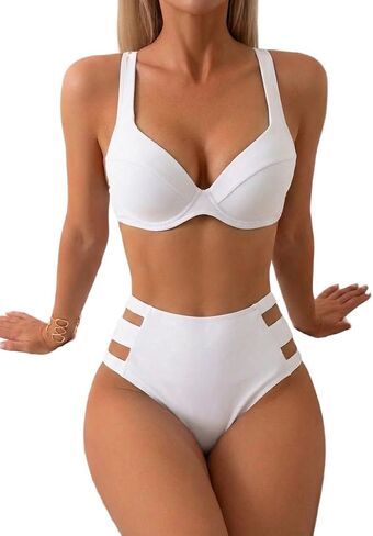 SKAYS Women's High-Waisted Bikini Set Underwire Solid Color Cutout Details Two-Piece Swimsuit in Saudi Arabia
