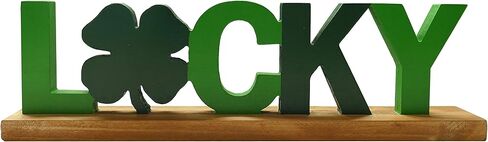 NIKKY HOME St.Patrick's Day Sign Rustic St Patrick's Day Decor Lucky Table Decor with Wooden Base Freestanding Wooden Shamrocks Signs for Home Party Tabletop Centerpiece Mantel Shelf Fireplace in Saudi Arabia