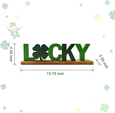 NIKKY HOME St.Patrick's Day Sign Rustic St Patrick's Day Decor Lucky Table Decor with Wooden Base Freestanding Wooden Shamrocks Signs for Home Party Tabletop Centerpiece Mantel Shelf Fireplace in Saudi Arabia