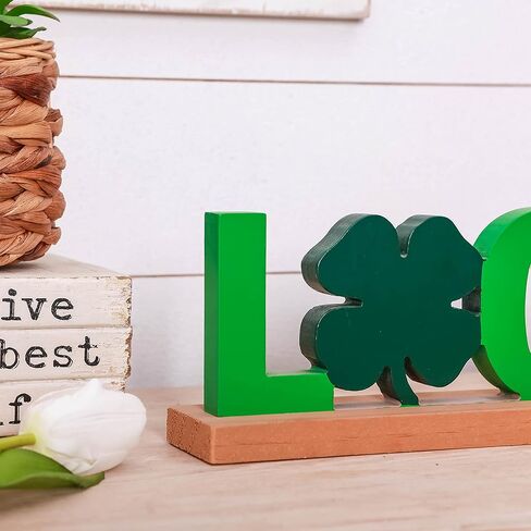 NIKKY HOME St.Patrick's Day Sign Rustic St Patrick's Day Decor Lucky Table Decor with Wooden Base Freestanding Wooden Shamrocks Signs for Home Party Tabletop Centerpiece Mantel Shelf Fireplace in Saudi Arabia