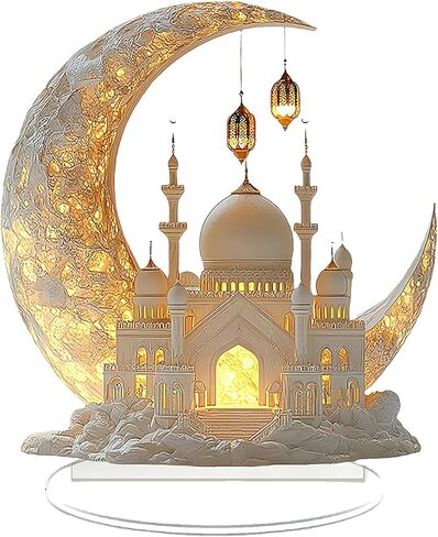 ديكورات رمضان للمنزل، هدايا رمضان للأطفال، ديكور للطاولة، هلال أكريليك مطلي بالرش ثنائي الأبعاد وتصميم القصر الأبيض (F) in Kuwait