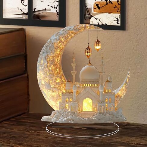 ديكورات رمضان للمنزل، هدايا رمضان للأطفال، ديكور للطاولة، هلال أكريليك مطلي بالرش ثنائي الأبعاد وتصميم القصر الأبيض (F) in Kuwait